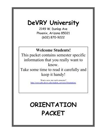 DeVRY University ORIENTATION PACKET