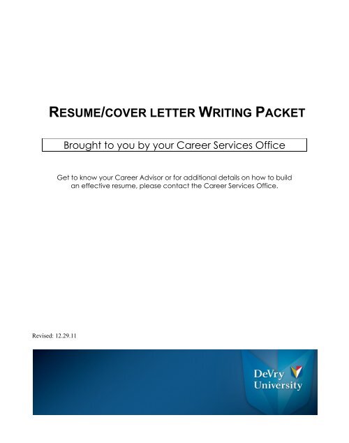 view resume cover letter writing packet devry university