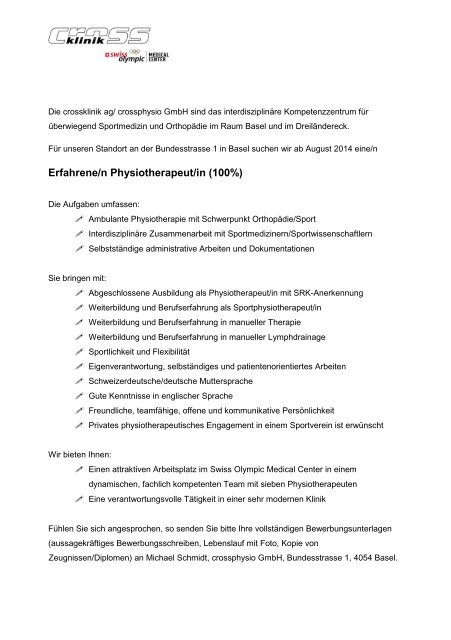 Erfahrene/n Physiotherapeut/in (100%)