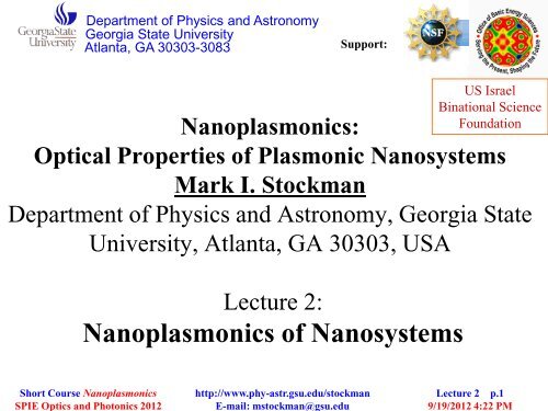 Nanoplasmonics Short Course Lecture 2 - Physics & Astronomy ...