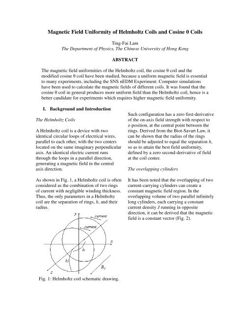 Magnetic Field Uniformity of Helmholtz Coils and Cosine Î¸ Coils