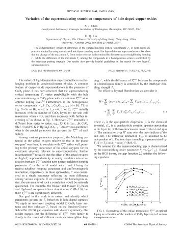 Variation of the superconducting transition temperature of hole ...