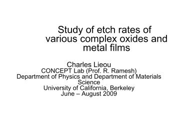 Study of etch rates of various complex oxides and metal films