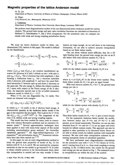 Magnetic properties of the lattice Anderson model - Department of ...