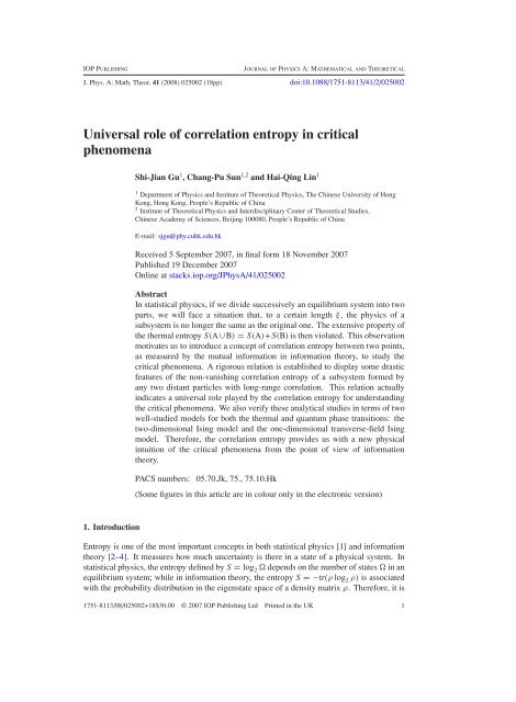 Universal role of correlation entropy in critical phenomena
