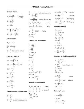 Higher Physics Formula Sheet