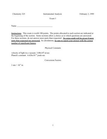 Chemistry 325 Instrumental Analysis February 3, 1995 1 Exam 1 ...