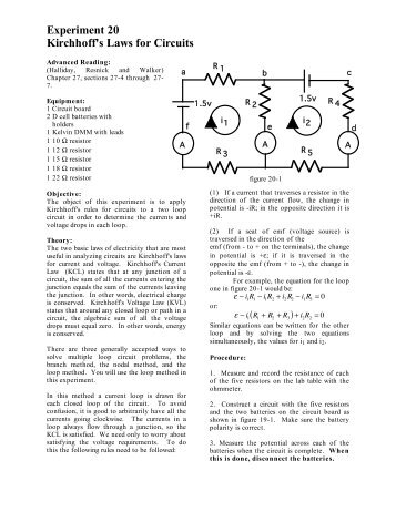 Experiment 20 Kirchhoff's Laws for Circuits