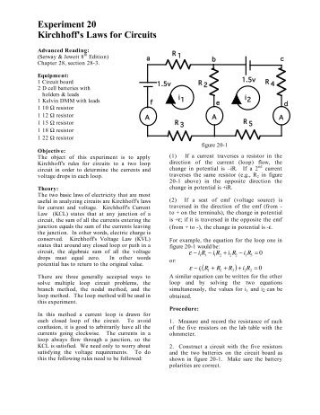 Experiment 20 Kirchhoff's Laws for Circuits