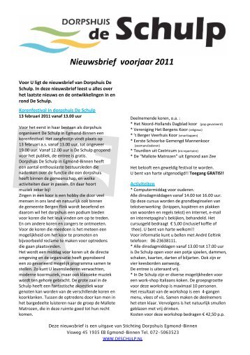 Nieuwsbrief voorjaar 2011 - Dorpshuis "De Schulp"