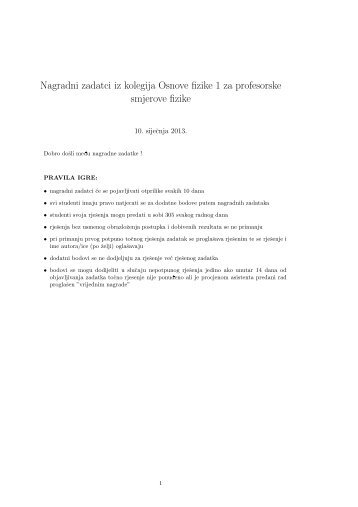 Nagradni zadatci iz kolegija Osnove fizike 1 za profesorske ... - phy