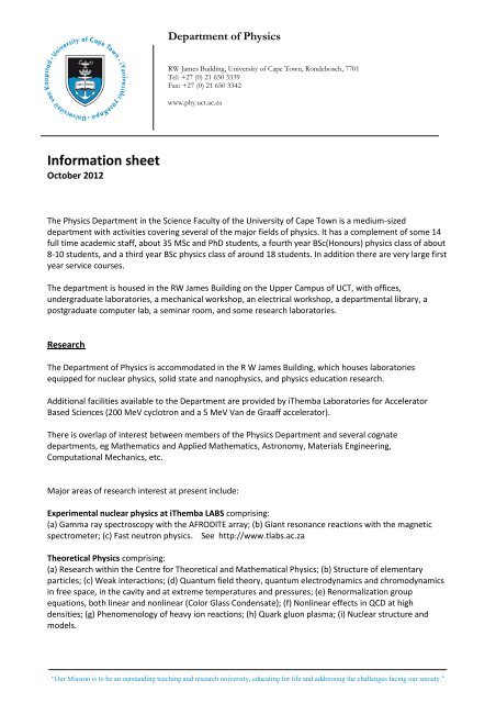 Information sheet - University of Cape Town