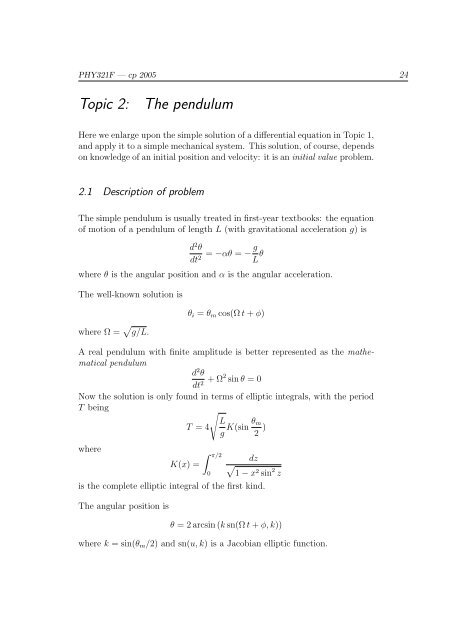 Topic 2: The pendulum