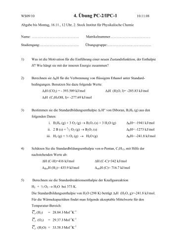 4. Übung PC-2/IPC-1 - Institut für Physikalische Chemie