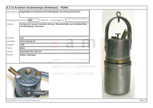 Katalog der Lampen und Laternen - Verein Schweizer Armeemuseum