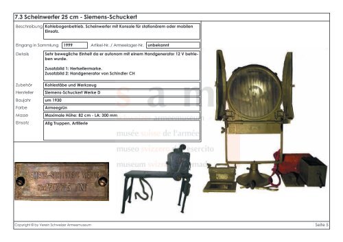 Katalog der Lampen und Laternen - Verein Schweizer Armeemuseum