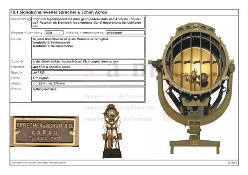 Katalog der Lampen und Laternen - Verein Schweizer Armeemuseum