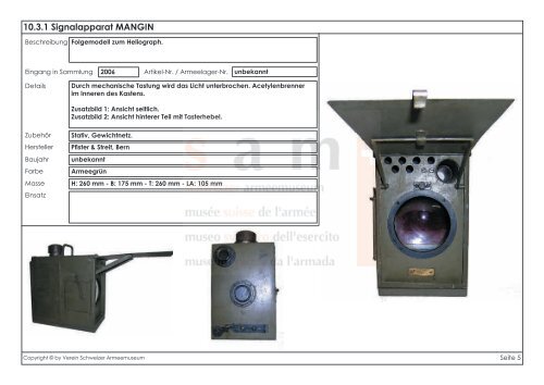 Katalog der Lampen und Laternen - Verein Schweizer Armeemuseum