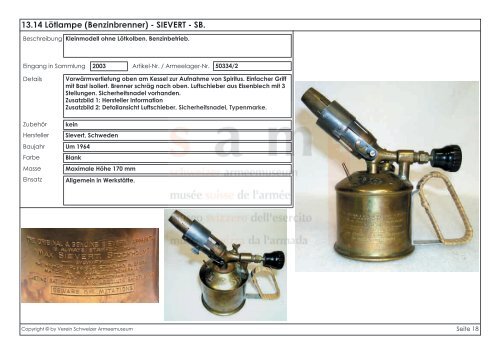 Katalog der Lampen und Laternen - Verein Schweizer Armeemuseum
