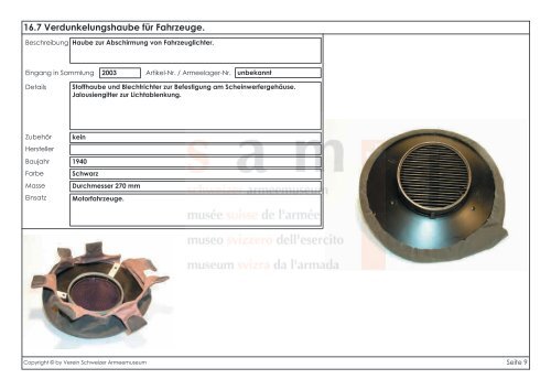 Katalog der Lampen und Laternen - Verein Schweizer Armeemuseum