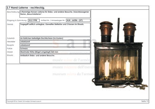 Katalog der Lampen und Laternen - Verein Schweizer Armeemuseum