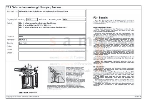 Katalog der Lampen und Laternen - Verein Schweizer Armeemuseum