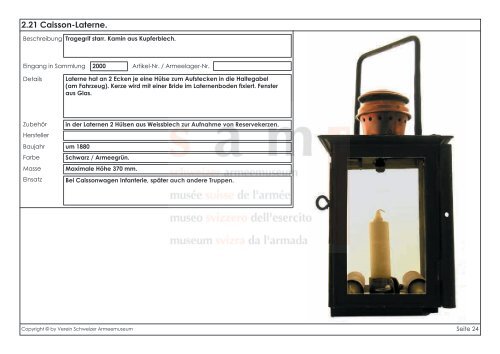 Katalog der Lampen und Laternen - Verein Schweizer Armeemuseum