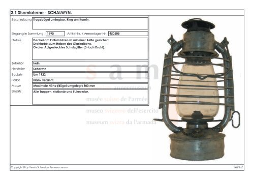 Katalog der Lampen und Laternen - Verein Schweizer Armeemuseum