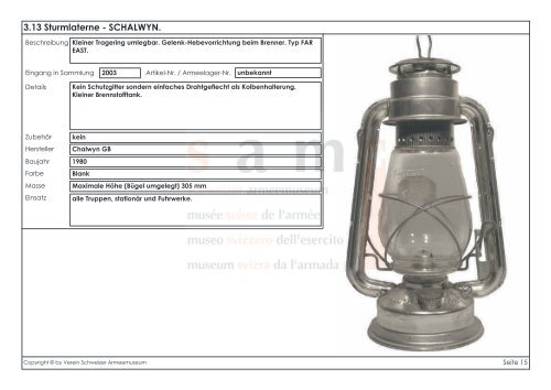 Katalog der Lampen und Laternen - Verein Schweizer Armeemuseum