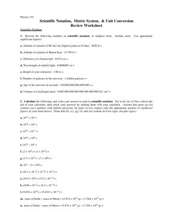 Scientific Notation, Metric System, & Unit Conversion Review ...