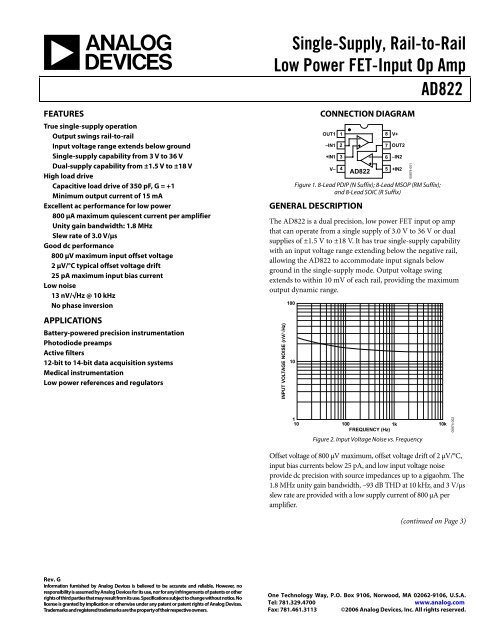 AD822 Single-Supply, Rail-to-Rail Low Power FET-Input Op Amp ...