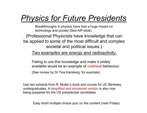 Energy Based On Excerpts From Physics For Future Presidents