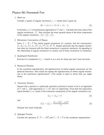 Physics 561 Homework Five