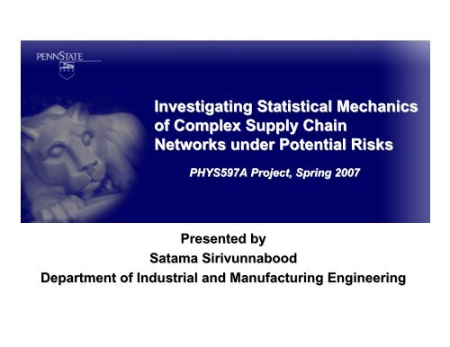 Investigating Statistical Mechanics of Complex Supply Chain ...