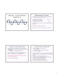 Phonons I - Crystal Vibrations (Kittel Ch. 4) Displacements of Atoms