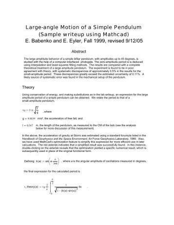 Mathcad - large amplidude pendu