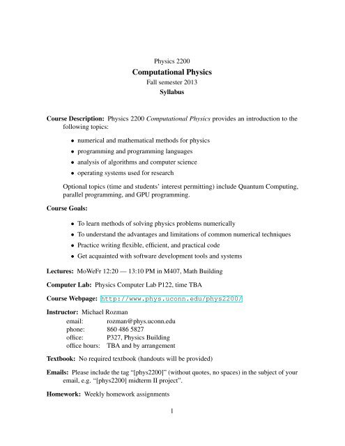Syllabus, Physics 2200 - Computational Physics, Fall semester 2012