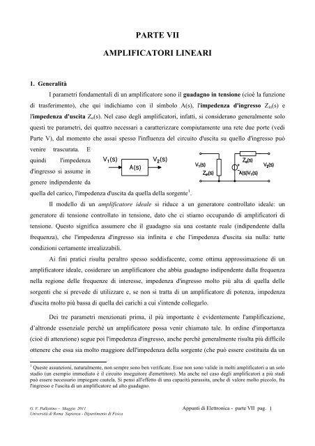 PARTE VII AMPLIFICATORI LINEARI - Fisica - Sapienza