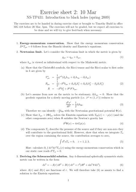 Exercise sheet 2: 10 Mar