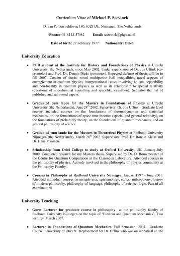Curriculum Vitae of Michael P