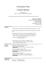 Curriculum Vitae Camillo Mariani - Physics - Virginia Tech
