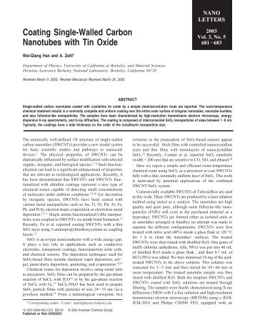 Coating Single-Walled Carbon Nanotubes with Tin Oxide - Physics