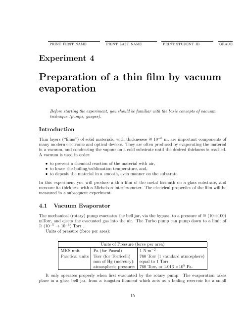 Preparation of a thin film by vacuum evaporation