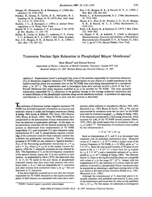 Transverse Nuclear Spin Relaxation in Phospholipid Bilayer ...