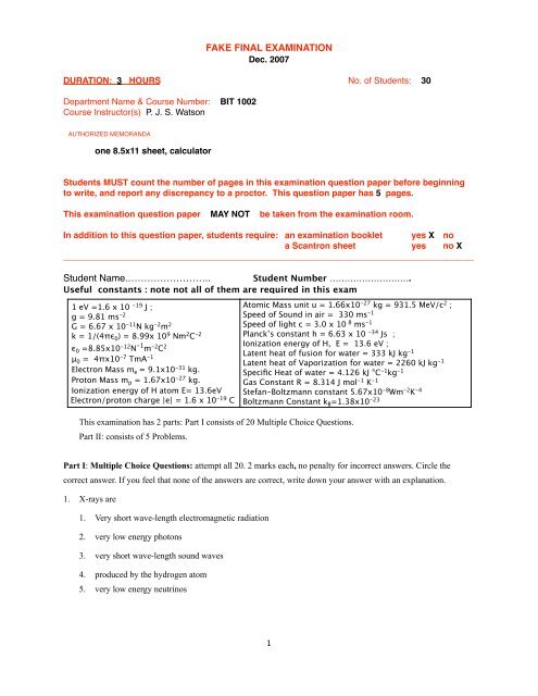 Fake Final Examination Student Name A A A A