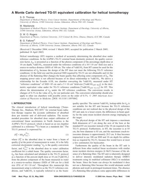 A Monte Carlo derived TG-51 equivalent calibration for helical ...