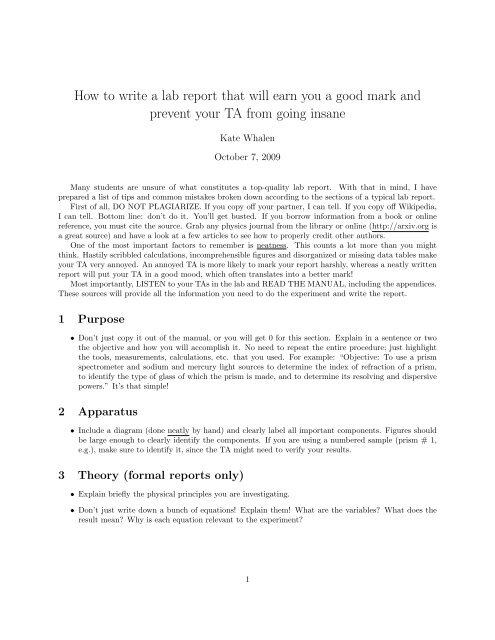 How to write a lab report that will earn you a good mark and prevent ...