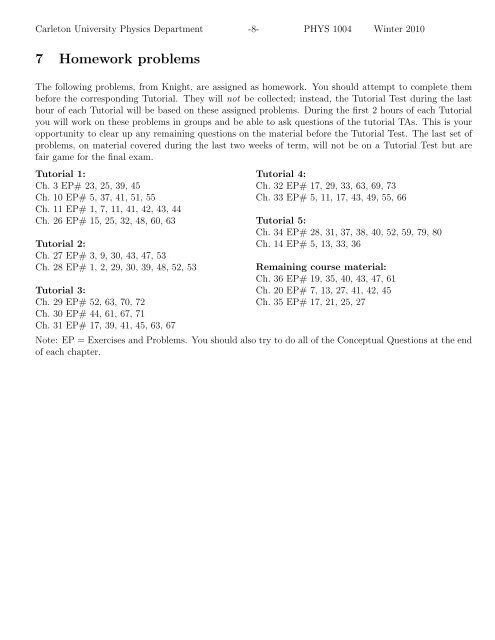 PHYS 1004 Course Outline 1 Calendar description and prerequisites