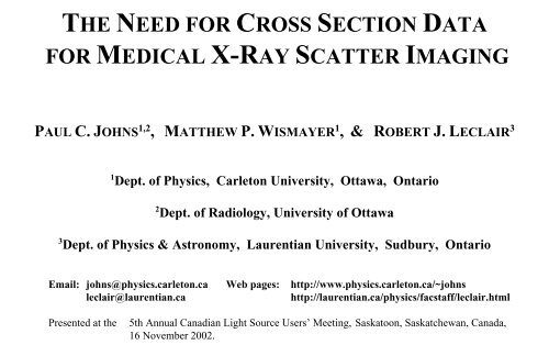 The need for cross section data for medical x-ray - Carleton University