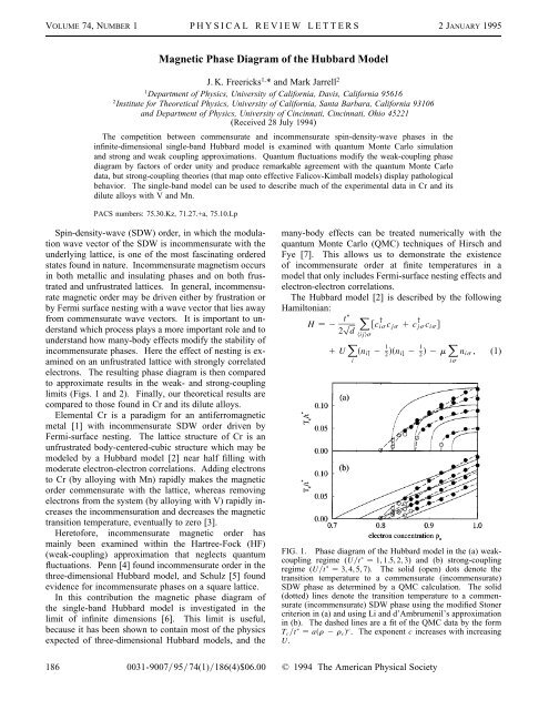 Magnetic Phase Diagram of the Hubbard Model - Physics ...